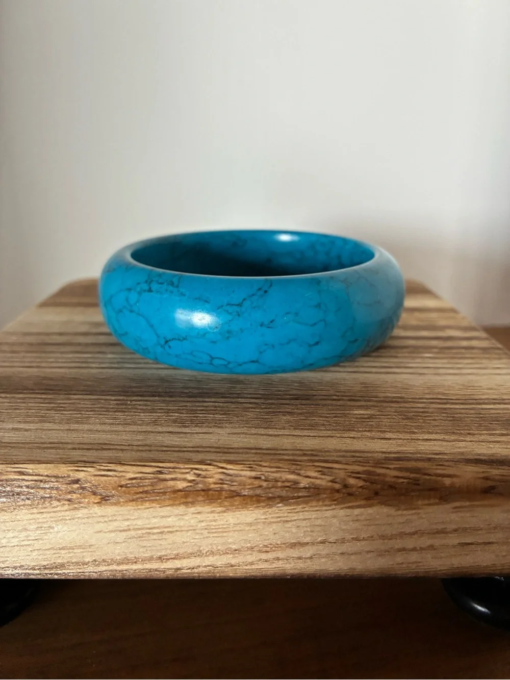Turquoise Howlite Style Stone Bangle Bracelet 1” Wide Blue Veined Chunky
